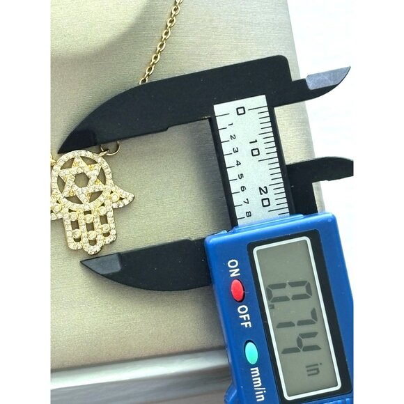 Gold Plated Star Of David Hamsa Necklace With Rhinestone Detailing Chain Length - Picture 4 of 4